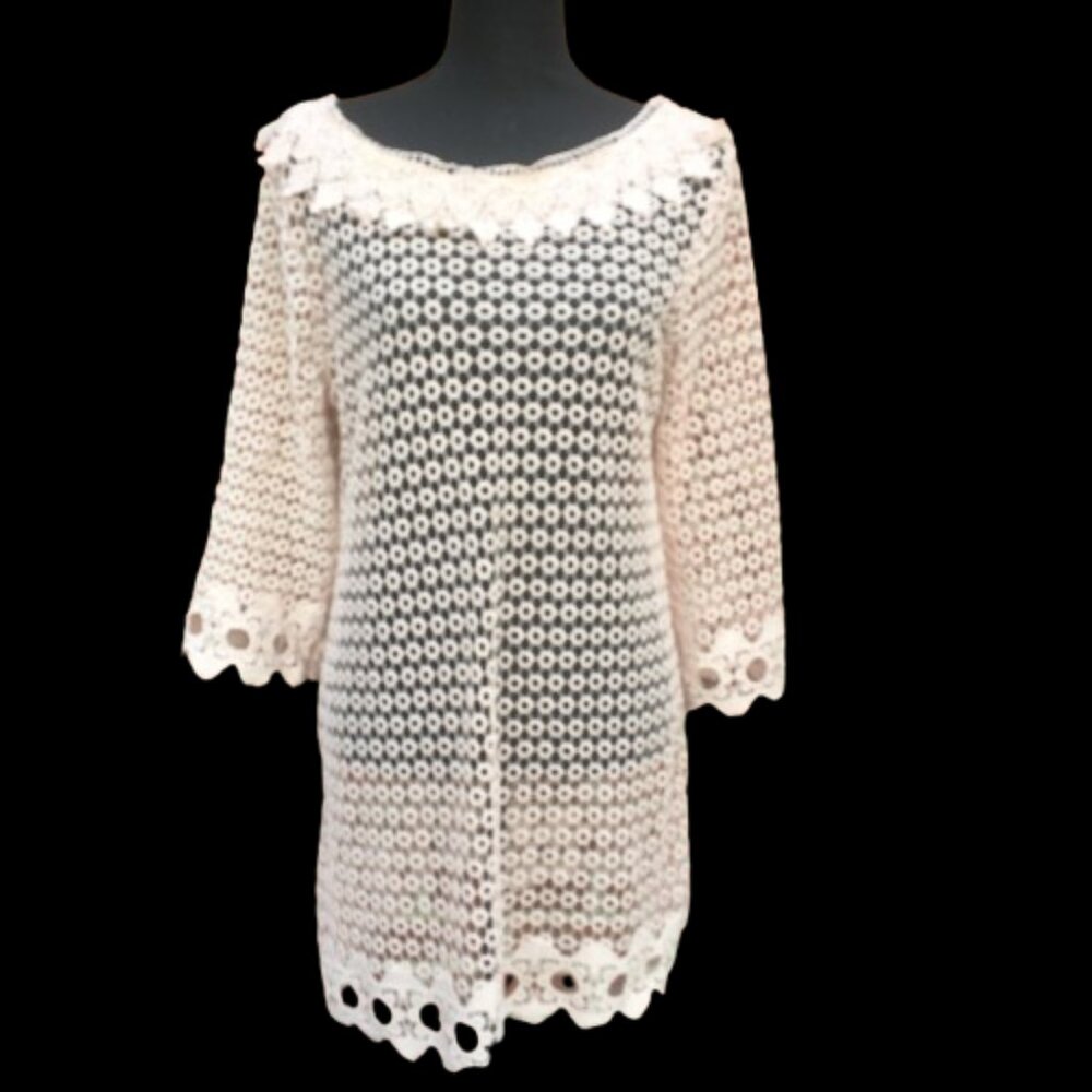 Crochet Tunic Dres Peach Boho Coachella Stagecoach Festival Womens Med